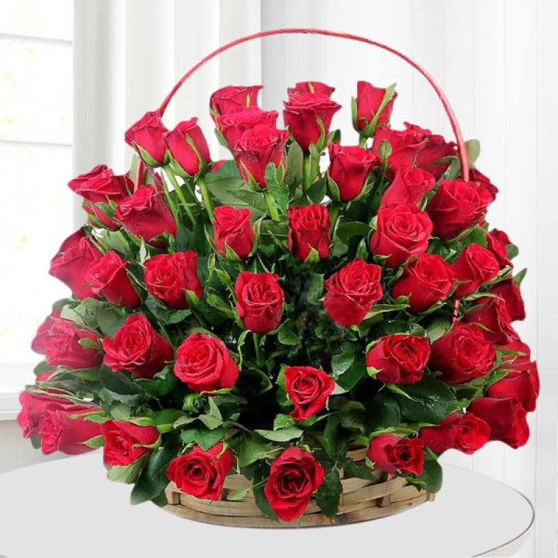 100 Red Roses basket