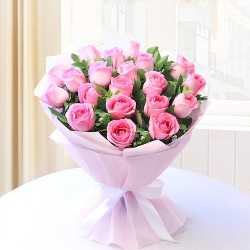 Pink Roses in Pink Packing 