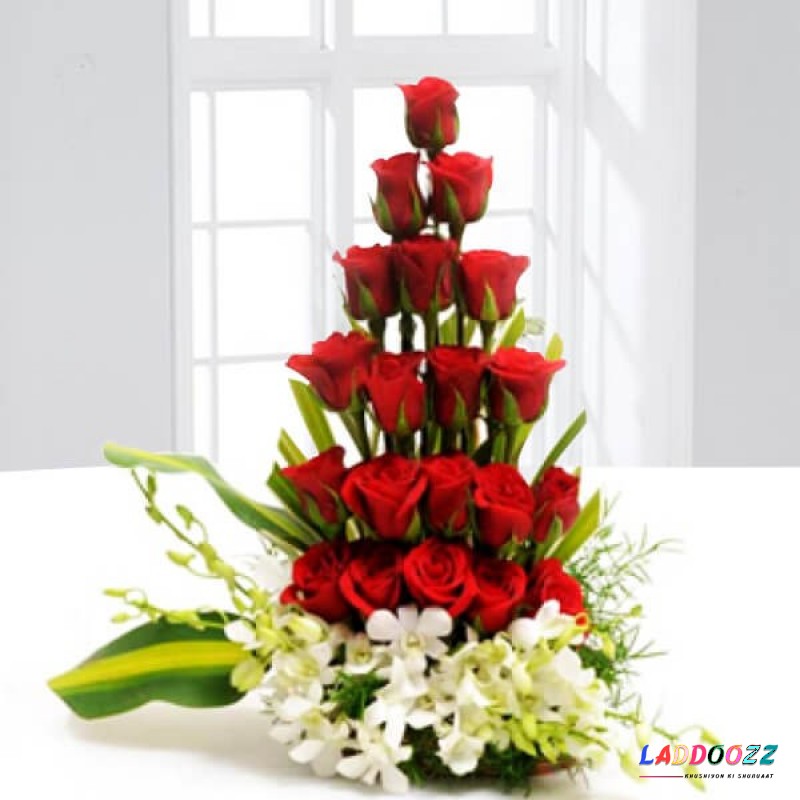 Red Roses and Orchids Arrangement 