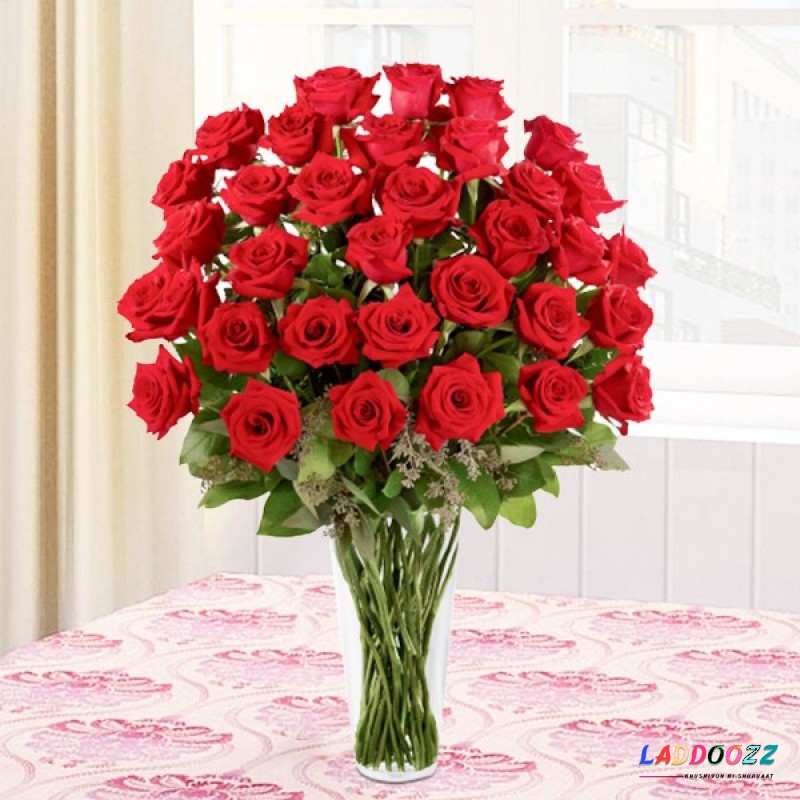 Red Roses Vase 30 Flowers 