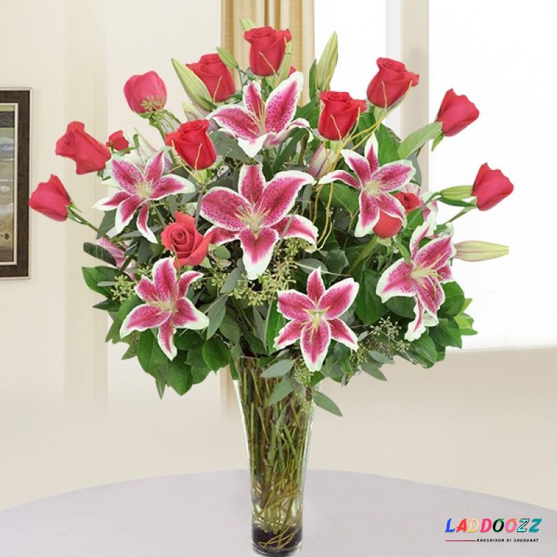 Vase Of Lily and Roses 