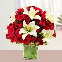 30 Red Roses and 8 White Asiatic Lilies