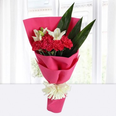 Carnations N White Asiatic Lilies Bunch 